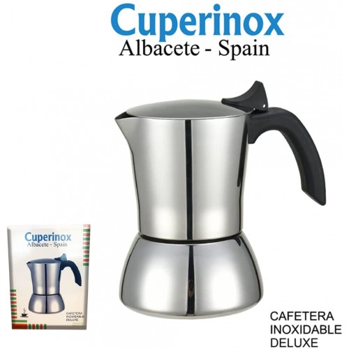 CUPERINOX Cafetière inox Deluxe | Cafetière italienne 6 tasses | cafetière italienne induction en acier inoxydable | poignée anti-brûlure | valve de sécurité