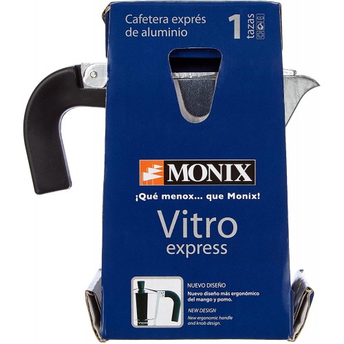 Monix Vitro Expres Cafetière de 1 Tasse Fabriquée en Aluminium Compatible Toutes Sources de Chaleur Sauf Induction
