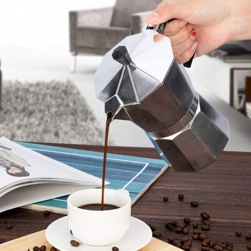 Sunnyflowk Cafetière en Aluminium Mocha Espresso Percolator Pot Cafetière Moka Pot Espresso Shot Maker Machine à Expresso Argent