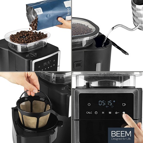 BEEM FRESH-AROMA-PERFECT III Cafetière filtre avec moulin Duo | avec cruche isolée et en verre | moulin à cône et fonction aroma-plus | minuterie de 24 heures | jusqu'à 10 tasses chacune