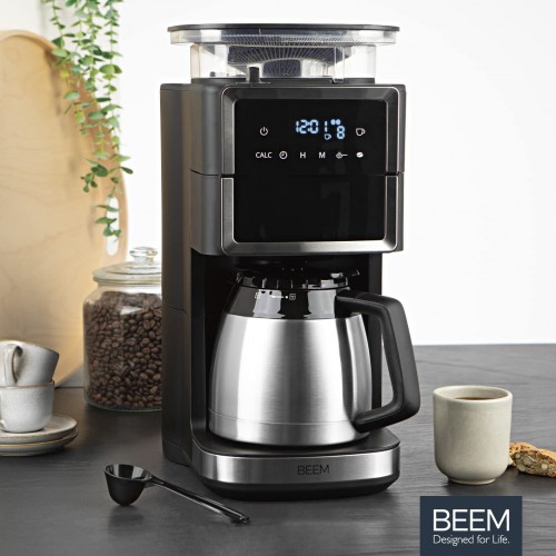 BEEM FRESH-AROMA-PERFECT III Cafetière filtre avec moulin thermo | acier inoxydable | avec pichet isolé | moulin à cône & fonction aroma-plus | filtre permanent | minuterie 24 h | jusqu'à 10 tasses