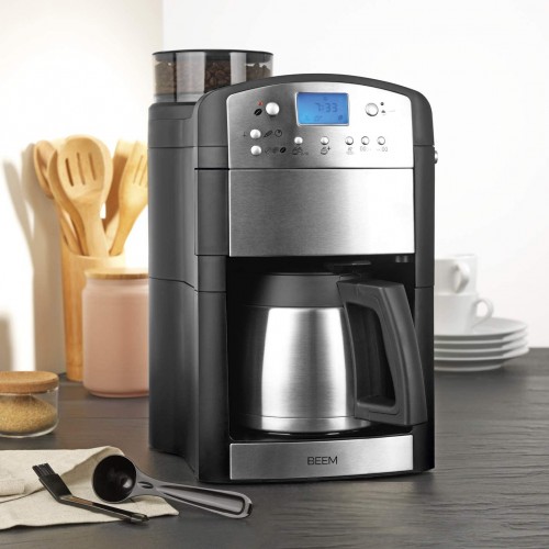 BEEM Fresh-Aroma-Perfect Thermolux | Machine à café avec Moulin pour café en Grain et café moulu | Cafetière Isotherme de 1,25 l | Filtre Permanent | Minuterie [1000 W Argent]