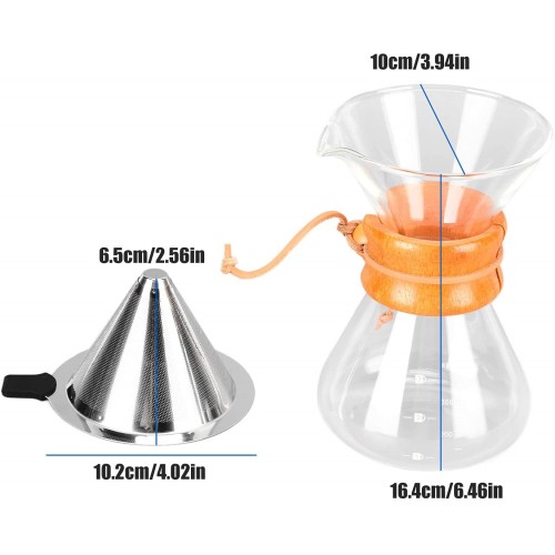 Cafetière filtre goutte à goutte carafe en verre machine à verser le café avec filtre à café en acier inoxydable machine à café verser avec carafe en verre borosilicaté400ml