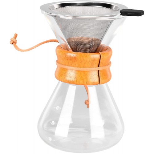 Cafetière filtre goutte à goutte carafe en verre machine à verser le café avec filtre à café en acier inoxydable machine à café verser avec carafe en verre borosilicaté400ml