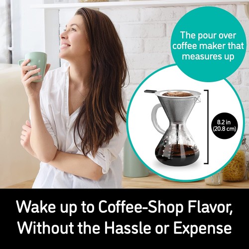 Coffee Gator 'Cafetière Pour Over avec filtre longue durée en acier inoxydable et Carafe. Dripper pour infuser du café. 800ml