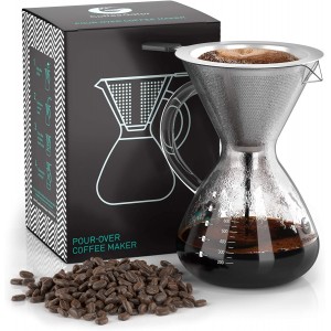 Coffee Gator 'Cafetière "Pour Over avec filtre longue durée en acier inoxydable et Carafe. Dripper pour infuser du café. 800ml