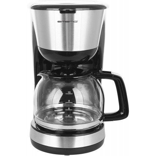 Emerio CME-122933 Cafetière filtrante 1,25 l pour jusqu'à 10 tasses de café frais filtre permanent amovible fonction anti-goutte verseuse en verre arrêt automatique 1000 W noir argent