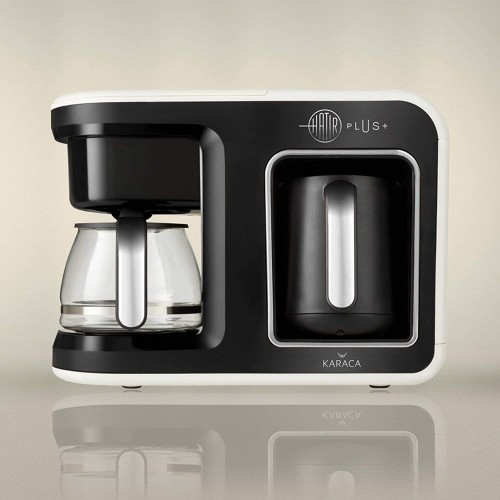 Karaca Hatir Plus Cafetière filtrante et turque 2 en 1 pour 5 personnes 1385 W filtre en acier inoxydable verseuse en verre machine à café automatique