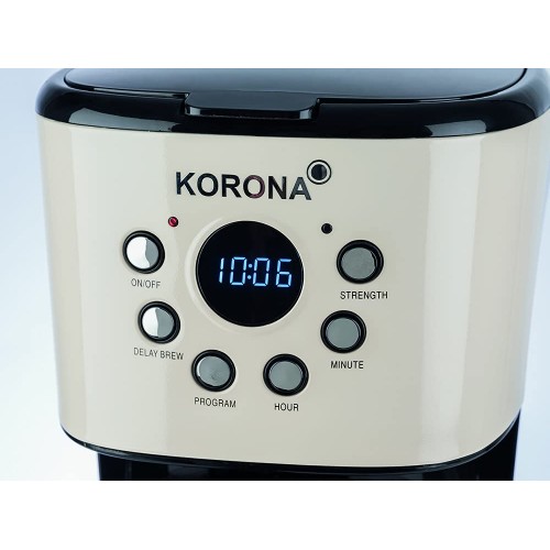 Korona 10666 Cafetière Retro | Crème | 1,5 Liter | Cafetière à filtre | Affichage LCD | Minuteur | incl. filtre permanent Crème