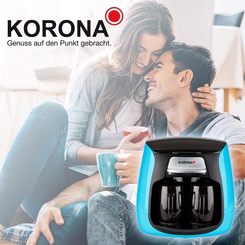 Korona 12207 Cafetière compacte | Bleu-Noir | avec 2 tasses en céramique | Filtre permanent | Cafetière 2 tasses | Mini cafetière