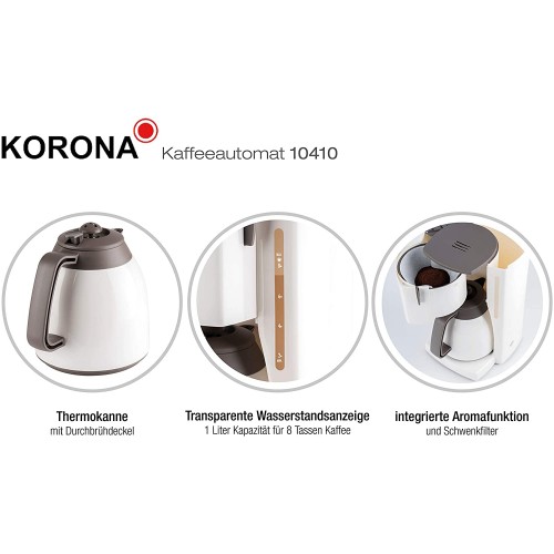Korona Cafetière 10410 avec verseuse isotherme Filtre avec capacité pour 8 tasses de café