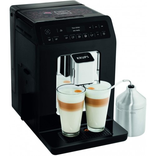 KRUPS Evidence Machine à café à grain Machine à café broyeur grain Cafetière expresso Cappuccino Espresso 15 boissons 2 tasses simultané Pot à lait YY3071FD