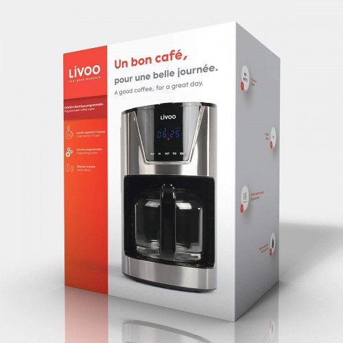 LIVOO Feel good moments Cafetière électrique programmable DOD172 Argent