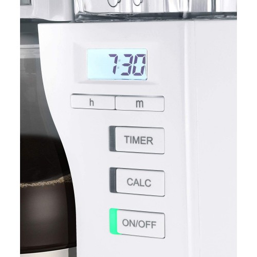 Melitta Look V Timer 1025-07 Cafetière filtre programmable 10 à 15 tasses réservoir d'eau amovible et programme de détartrage Blanc Inox