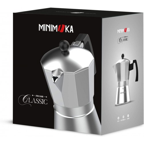 Minimoka Minimoka 9 Cafetière italienne 9 tasses base et filtre en acier inoxydable poignée ergonomique soupape de sécurité fermeture de sécurité convient pour: vitro électrique et gaz