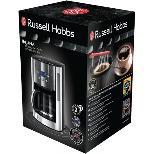 Russel Hobbs Machine à Café Cafetière Filtre 1,8L Inox 12 Tasses Programmable Auto-Nettoyante Gris 23241-56 Luna