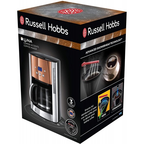 Russell Hobbs Luna 24320 Cafetière à filtre programmable avec minuteur et maintien automatique au chaud Cuivre 1,8 l