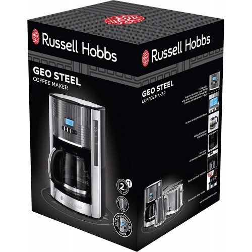 Russell Hobbs Machine à Café Cafetière Filtre Programmable 1,5L Maintien au Chaud Illumination Claire 25270-56 Geo Steel