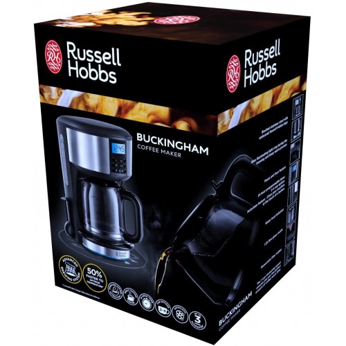 Russell Hobbs Machine à Café Cafetière Filtre Programmable Auto Nettoyante Cuillère Dosette Maintien au Chaud 20680-56 Buckingham