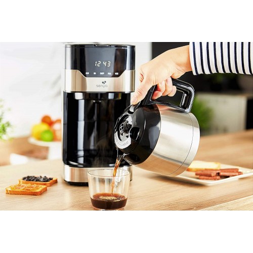 Senya SYBF-CM009 cafetière électrique programmable Smart Coffee avec pichet isotherme Inox 1.2L et sélecteur d’arômes et boutons tactiles 800W