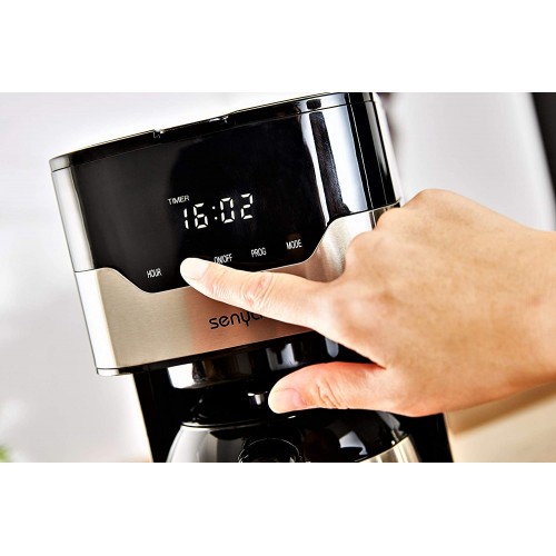 Senya SYBF-CM009 cafetière électrique programmable Smart Coffee avec pichet isotherme Inox 1.2L et sélecteur d’arômes et boutons tactiles 800W