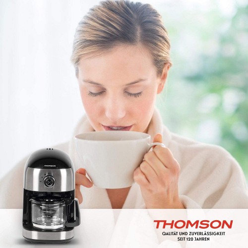 Thomson Cafetière avec broyeur intégré + cafetière filtre pour café frais 500 ml environ 6 tasses avec fonction maintien au chaud THCOG6 Noir