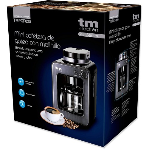 TM Electron Mini cafetière goutte à goutte avec moulin à café en grains 4 tasses 600 W et filtre lavable compatible pour café moulu. gris graphite