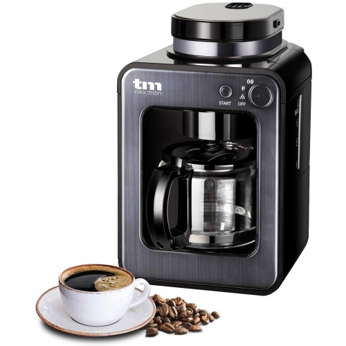 TM Electron Mini cafetière goutte à goutte avec moulin à café en grains 4 tasses 600 W et filtre lavable compatible pour café moulu. gris graphite