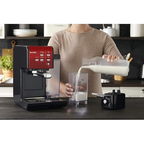 Breville Machine à café et expresso PrimaLatte II | Pompe italienne à 19 bars | convient pour le café en poudre ou en dosettes | Mousseur à lait automatique intégré | Noir rouge | VFC109X-01