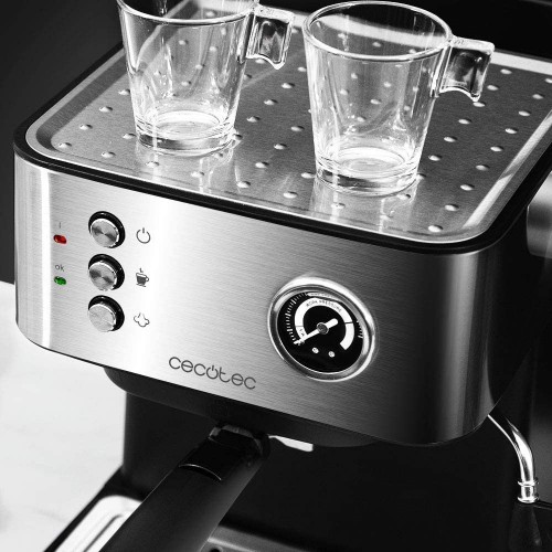 Cecotec Machine à café Espresso Power Espresso Professionale. 20 bars de Pression Manomètre 1.5L Bras Double Sortie Buse vapeur Plateau Réchauffe-tasses Finitions en Acier Inoxydable 850 W.