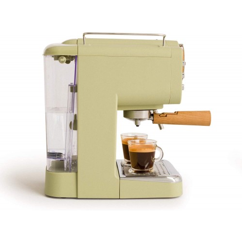 CREATE THERA RETRO Machine à café express vert pour espresso et cappuccino 1100 W 15 bars vapeur réglable capacité de 1,25 l café moulu et en portions individuelles avec double sortie