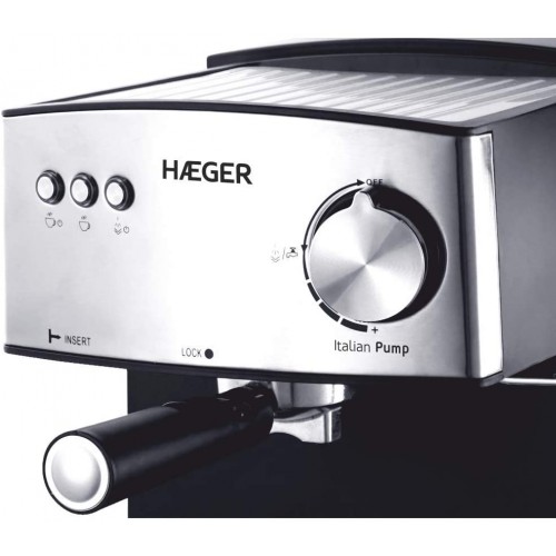 Haeger CM-85B.009A Cafetière expresso Italia avec 850 W de puissance capacité de 1,6 L chaudière en alliage en inox moulé réglage variable de vapeur réservoir d'eau amovible