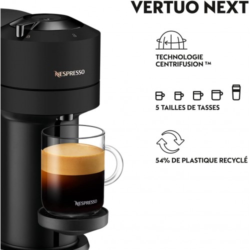 Krups Nespresso Vertuo Next noir mat + 52 capsules Nespresso offertes Machine à café 1,1 L Café filtre Espresso Café grande tasse Café fraîchement moulu Café long Nespresso Gran Lungo YY4801FD