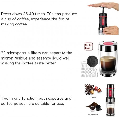 LEPSJGC Cafetière portable ESPRESSO MACHINE PRESSULE CAPSULE COFFE BREABRE BREABRE PORTABLE Color : Black