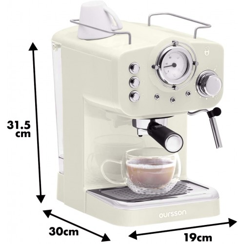 Machine à Café Expresso et Cappuccino Buse Vapeur Réglable Thermomètre Rétro Ivoire
