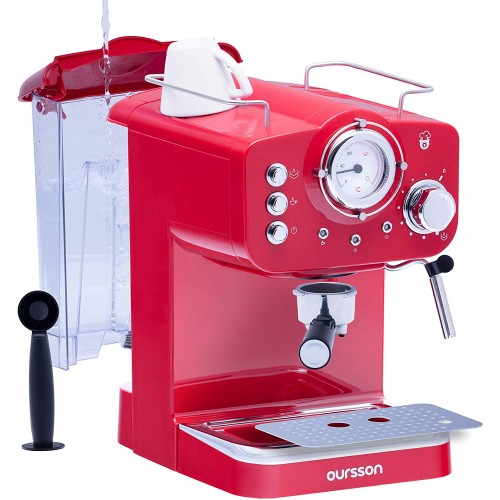 Machine à Café Expresso et Cappuccino Buse Vapeur Réglable Thermomètre Rétro Rouge
