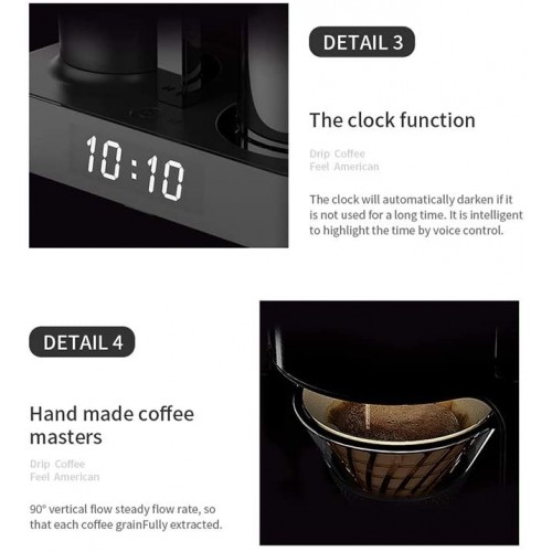 Machine à café Horloge entièrement automatique Bureau américain Drip Mini Cafetière machine Cafetières HANDPUNCH ménagers anti-goutte Fonction 600W,Noir
