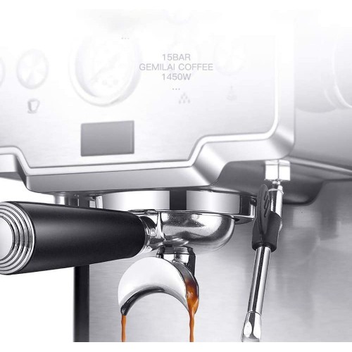 Machine à cappuccino à machine à espresso Système semi-automatique de sortie pour 1 à 2 tasses 15 bars 1,7 cafetière efficace de 1450w avec filtre en acier inoxydable et mousseur à lait à la vapeur