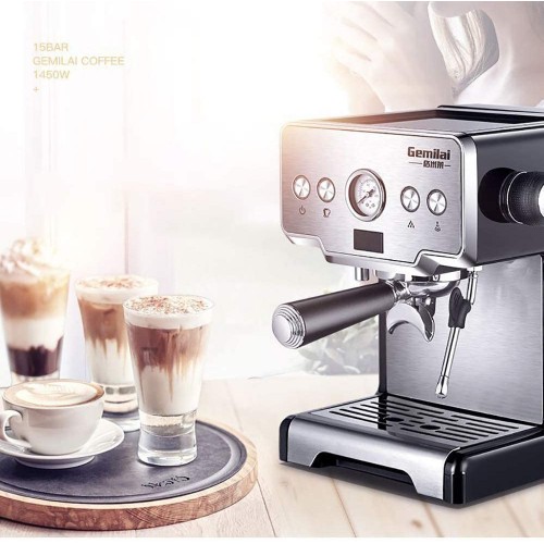 Machine à cappuccino à machine à espresso Système semi-automatique de sortie pour 1 à 2 tasses 15 bars 1,7 cafetière efficace de 1450w avec filtre en acier inoxydable et mousseur à lait à la vapeur