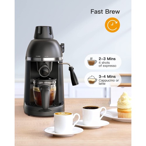 Machine à expresso à vapeur avec mousseur à lait 1 à 4 tasses machine à café à cappuccino latte avec carafe ne pas appliquer sur un expresso moulu et tout café moulu