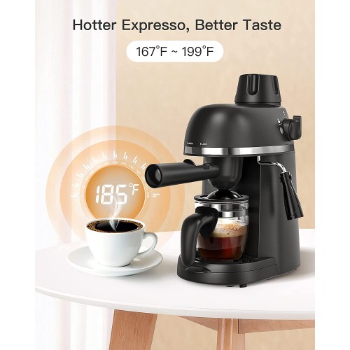 Machine à expresso à vapeur avec mousseur à lait 1 à 4 tasses machine à café à cappuccino latte avec carafe ne pas appliquer sur un expresso moulu et tout café moulu