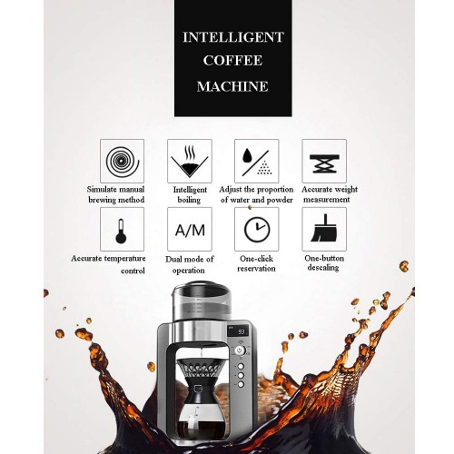 Machine automatique intelligente Machine à café expresso Accueil Commercial Boutique Bureau Thermorégulateurs Cafetières Anti-goutte Fonction 1350W,Noir