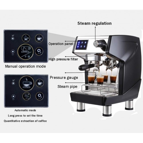 Machines à café Machines à cappuccino Cafetière à expresso à contrôle de température variable avec isolant de mousseur à lait Vapeur pour bar Commercial 5-10 tasses,Black