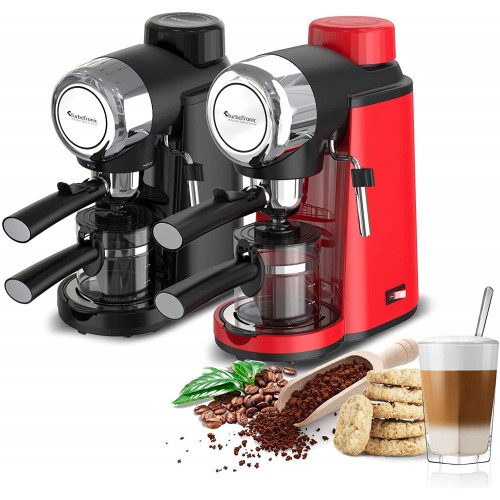 Turbotronic Machine à café avec mousseur à lait noir rouge et expresso cappuccino latte pichet