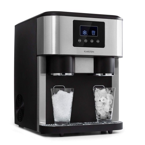 KLARSTEIN Eiszeit Crush Machine à glaçons 3 en 1: glaçons glace pilée eau glacée ice maker 2 tailles de glaçons 15-18 kg 24h écran LCD réservoir 1,8 l capacité : 600 g Argent