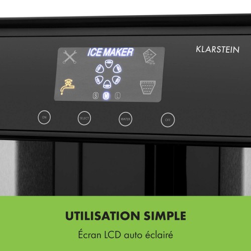 KLARSTEIN Ice Age Machine à glaçons Ice maker 15 kg de glace jour Ecran LCD intuitif 3 tailles de glaçons Réservoir d'eau de 3L Remplissage manuel ou automatique Noir