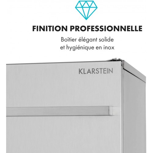 Klarstein Icetender Machine à glaçons Nugget Ice Maker Forme de glace: Pépite Glace pilée 30kg 24h Capacité de 11,5 kg Usage professionnel Etui en inox Argent