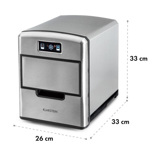 Klarstein Metropolitan machine à glace machine à glaçons 12kg 24h 180W 3 tailles de glaçons frigorigène R600a réservoir d'eau de 2,15l pelle inox argent