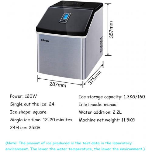 Lxn Machine à glaçons Machine à glaçons de comptoir portable Produit 55 lbs de glace par 24 heures Acier inoxydable Écran LCD