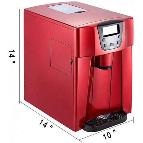 Machine à glaçons 12KG Machine à glaçons en Acier Inoxydable 26LBS Machine à glaçons de comptoir Machine à glaçons compacte Transparente pour Les Bars de Cuisine Rouge